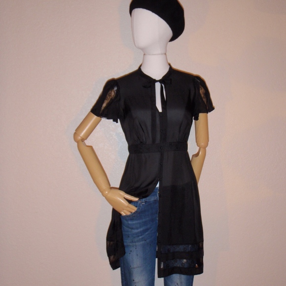 Silk & Lace Neck-tie Tunic or Mini Dress - Picture 2 of 6